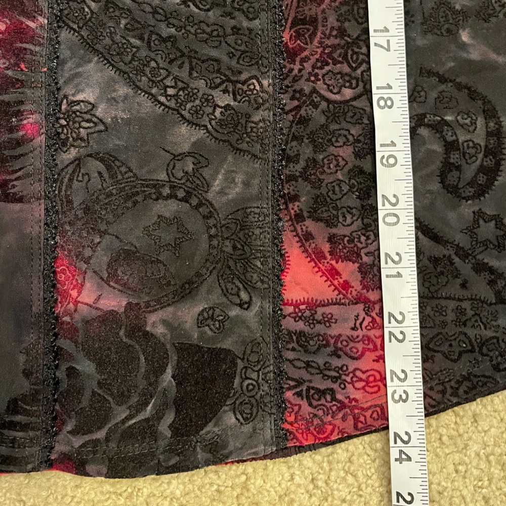 Sami & Jo Y2K Top Black Red Flocked Velvet Floral Scoop Neck Tie Dye Stretch XL - Picture 6 of 6